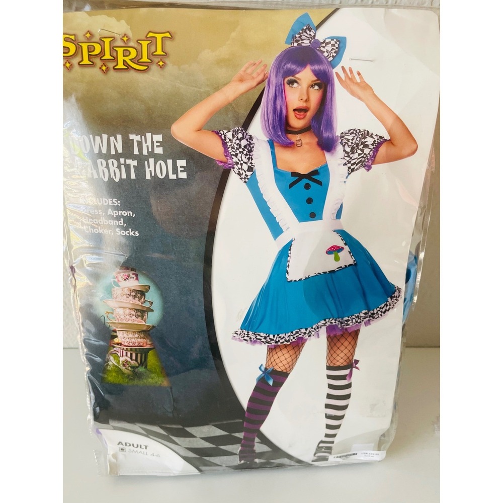 Spirit Halloween Alice in Wonderland Down The Rabbit Costume Adult size 4-6
